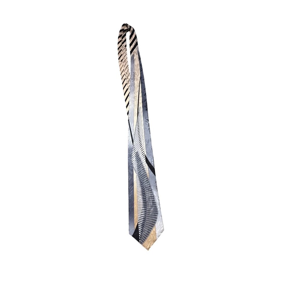 Vitaliano Pancaldi Made in Italy 100% Silk Tie Abstract Geometric Gold Silver Bl